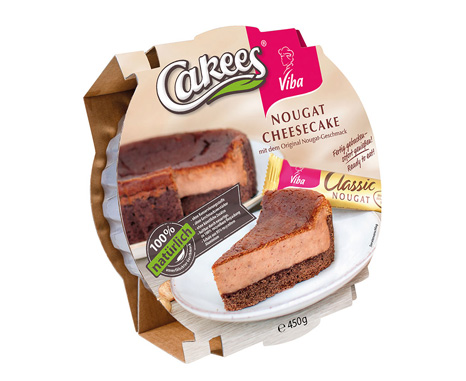 Verpackter Nougat Cheesecake von Cakees mit Viba Classic Nougat
